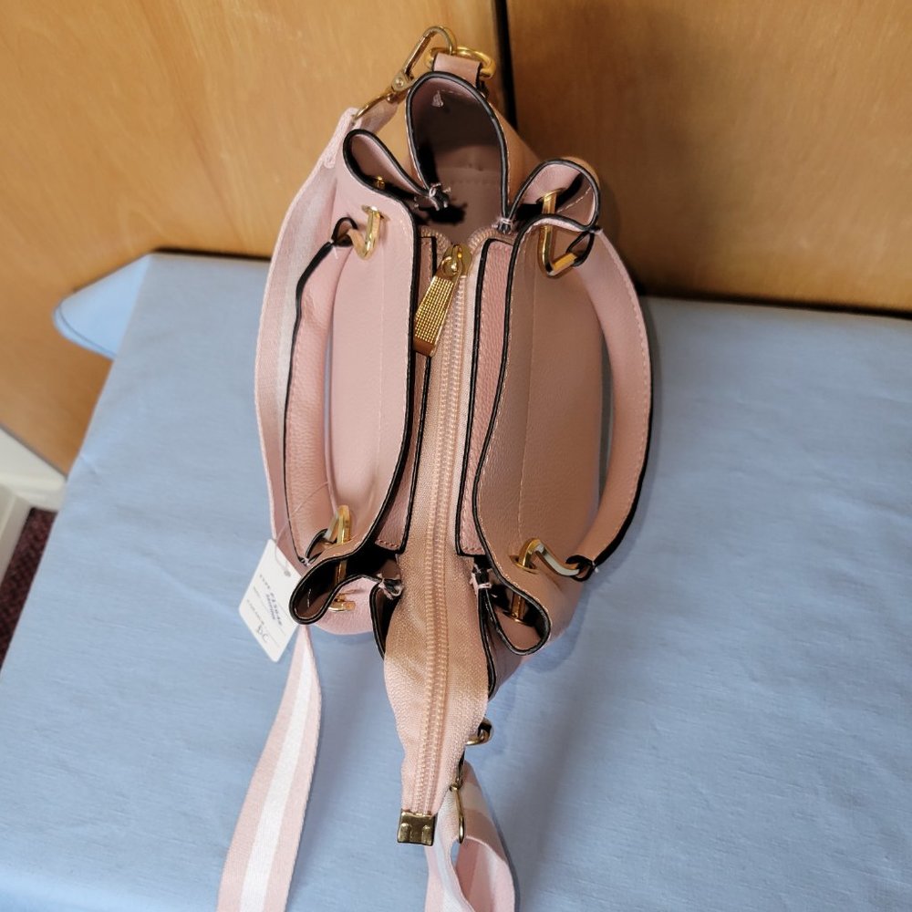 NEW Pink Leather Handbag Crossbody Cute Purse Gold Accent Tote Bag Detach Strap - Picture 6 of 10